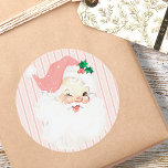 Blush Pink Vintage Winking Santa Claus Christmas Classic Round Sticker<br><div class="desc">This Blush Pink Vintage Winking Santa Christmas sticker features an antique Santa Claus graphic that's been recolored and reimagined. The background is a monochromatic tri-tone ( blush pink,  rose quartz,  and white) vertical stripe pattern. .</div>
