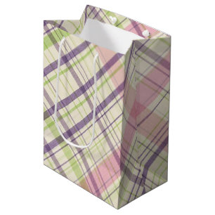 Blush Pink Violet Purple Lime Green Tartan Pattern Medium Gift Bag