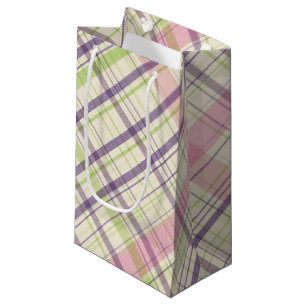 Blush Pink Violet Purple Lime Green Tartan Pattern Small Gift Bag