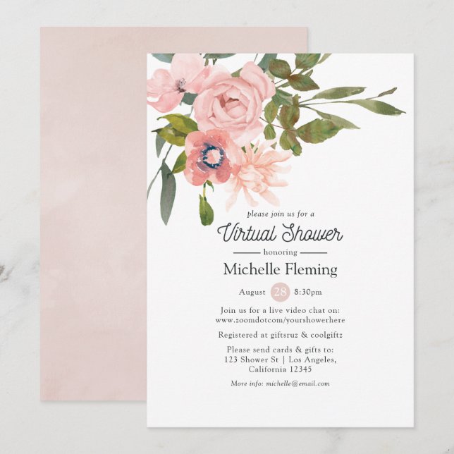 Blush Pink Virtual Baby or Bridal Shower Invitation (Front/Back)