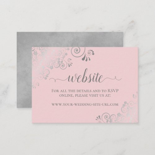 Blush Pink w Elegant Silver Lace Wedding Website Enclosure Card