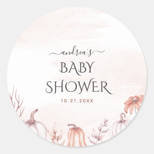 Blush Pink Warm Tone Fall Pumpkin Baby Shower Cute Classic Round Sticker