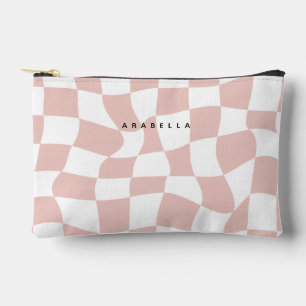 Blush Pink Warped Checkerboard Accessory Pouch