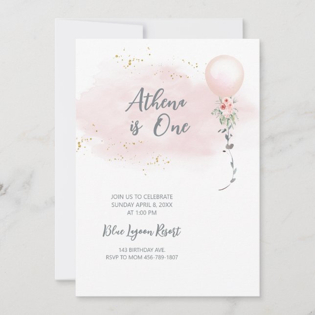 Blush Pink water color Girl Birthday Invitation (Front)