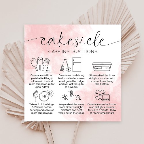 Blush Pink Waterbrush Cakesicles Bakery Care Guide Square Business Card