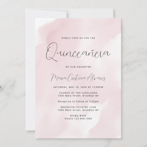 Blush Pink Watercolor 15th Birthday Quinceaera Invitation