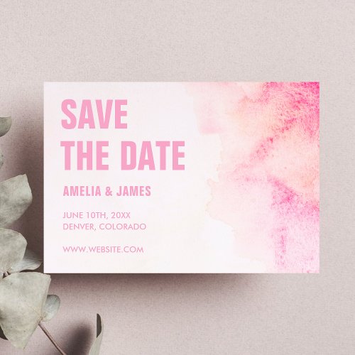 Blush Pink Watercolor Abstract Bold Wedding  Save The Date
