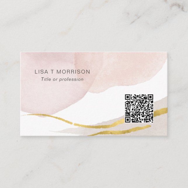 Blush pink watercolor abstract modern QR code Business Card (Front)
