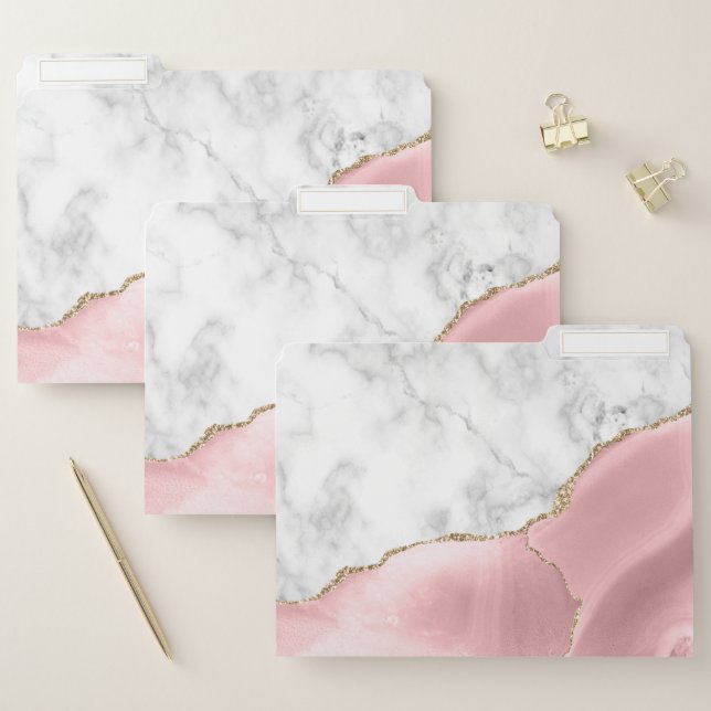Blush Pink Watercolor Agate Gold Glitter Marble File Folder (Set)