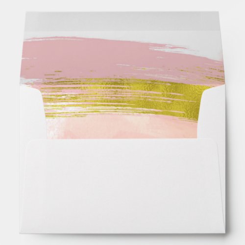 Blush Pink Watercolor and Gold Lined Envelope