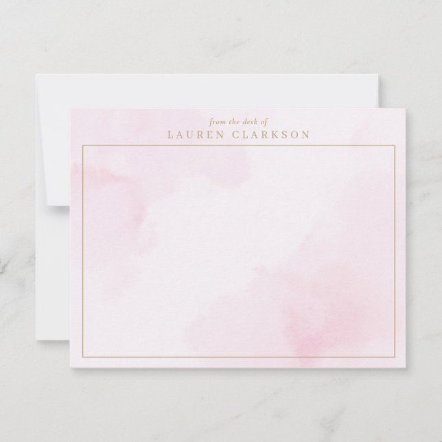 Blush Pink Watercolor and Gold Note Card (Front)