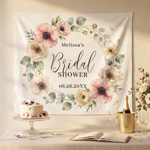 Blush Pink Watercolor Anemone Wreath Bridal Shower Tapestry
