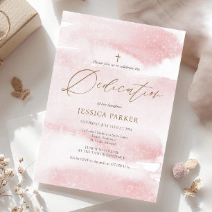 Blush Pink Watercolor Baby Dedication Invitation