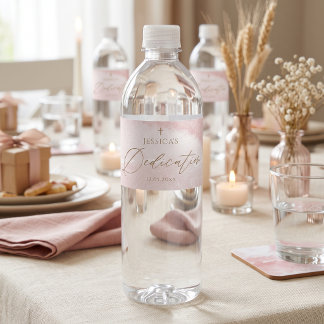 Blush Pink Watercolor Baby Dedication Water Bottle Label