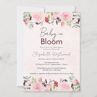 Blush Pink Watercolor Baby in Bloom Baby Shower Invitation