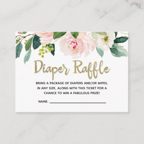 Blush Pink Watercolor Baby Shower Diaper Raffle Enclosure Card