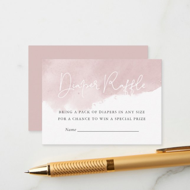 Blush Pink Watercolor Baby Shower Diaper Raffle Enclosure Card (Front/Back In Situ)