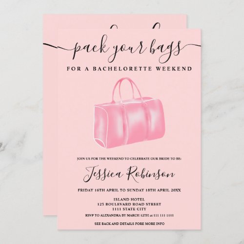 Blush pink watercolor bag bachelorette weekend invitation
