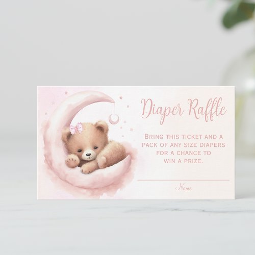 Blush Pink Watercolor Bear Girl Diaper Raffle Enclosure Card