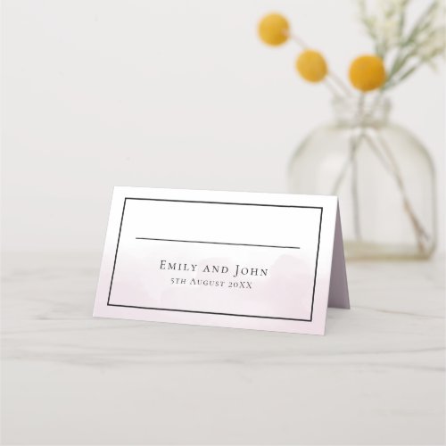 Blush Pink Watercolor Black Script Names Date Place Card