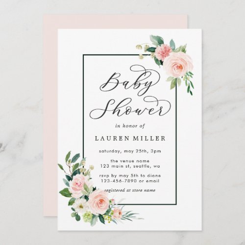 Blush Pink Watercolor Bloom Baby Shower Invitation