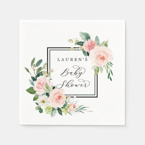 Blush Pink Watercolor Bloom Baby Shower Napkins
