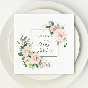 Blush Pink Watercolor Bloom Baby Shower Napkins