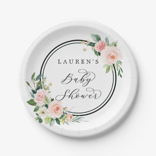 Blush Pink Watercolor Bloom Baby Shower Paper Plates