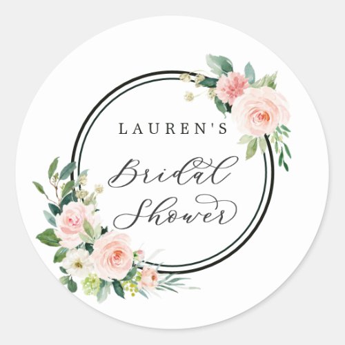 Blush Pink Watercolor Bloom Bridal Shower Classic Round Sticker