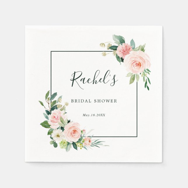 Blush Pink Watercolor Bloom Bridal Shower  Napkins (Front)