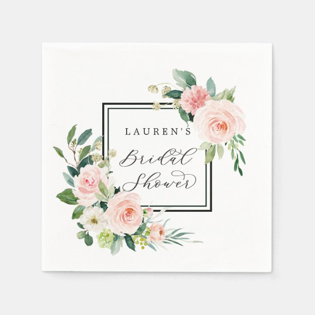 Blush Pink Watercolor Bloom Bridal Shower Napkins (Front)