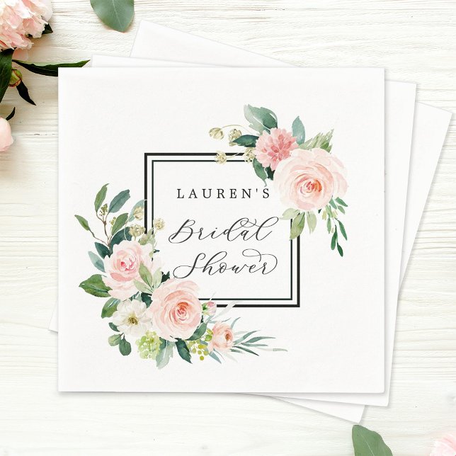 Blush Pink Watercolor Bloom Bridal Shower Napkins (Creator Uploaded)