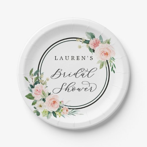 Blush Pink Watercolor Bloom Bridal Shower Paper Plates