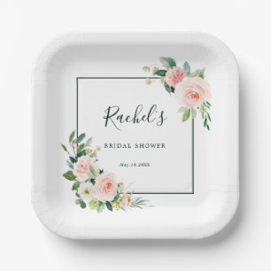 Blush Pink Watercolor Bloom Bridal Shower Paper Plates