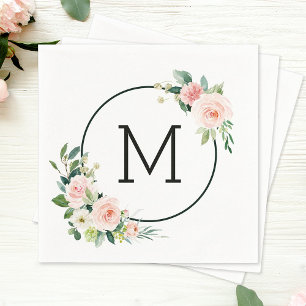 Blush Pink Watercolor Bloom Monogram Napkins