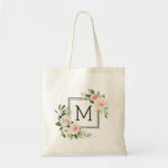 Blush Pink Watercolor Bloom Monogram Tote Bag<br><div class="desc">This monogram tote bag features painted watercolor flowers in blush pink,  white,  and green foliage with square frames. For more advanced customization of this design,  Please click the "Customize" button.</div>