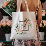 Blush Pink Watercolor Bloom Monogram Tote Bag<br><div class="desc">This monogram tote bag features painted watercolor flowers in blush pink,  white,  and green foliage with square frames. For more advanced customization of this design,  Please click the "Customize" button.</div>
