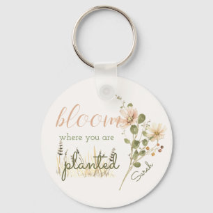 Blush Pink Watercolor Bloom Where You are Planted Keychain