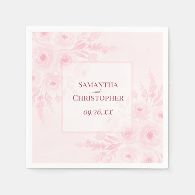 Blush Pink Watercolor Boho Floral Elegant Wedding Napkins (Front)