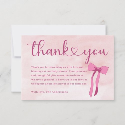 Blush Pink Watercolor Bow Baby Shower Thank You 