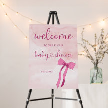 Blush Pink Watercolor Bow Baby Shower Welcome Sign