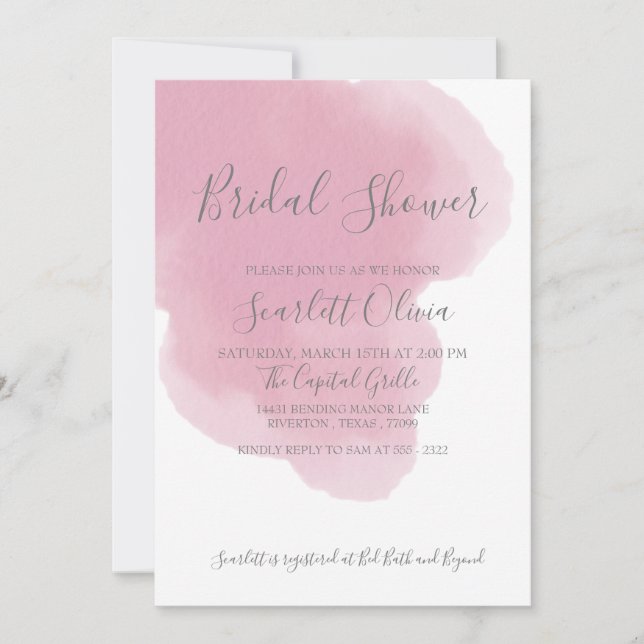 Blush Pink Watercolor Bridal Shower Invitation (Front)