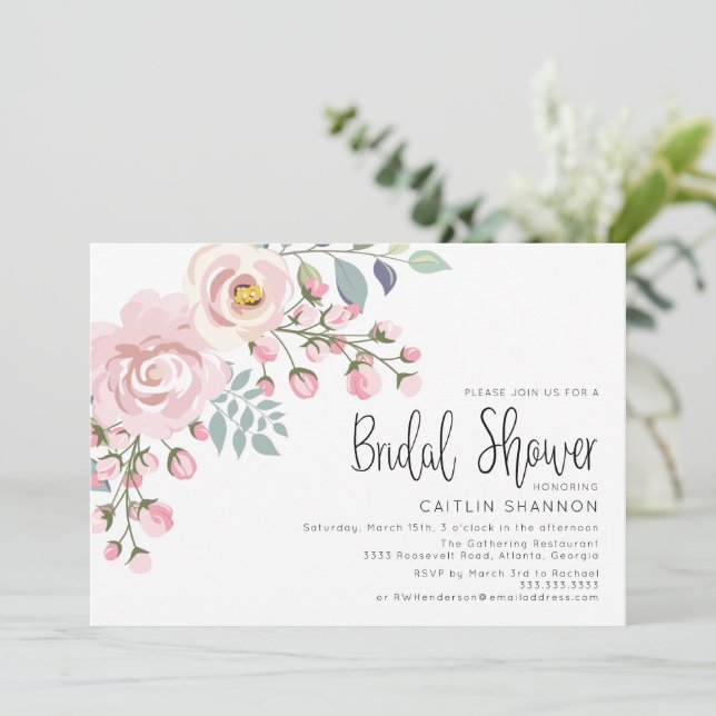 Blush Pink Watercolor Bridal Shower Invitation (Standing Front)