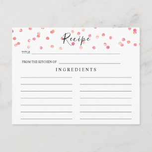 Blush Pink, Watercolor Bridal Shower Recipe Card