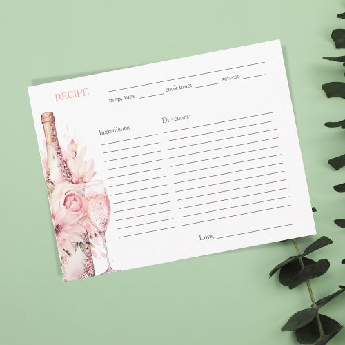 Blush Pink Watercolor Bridal Shower Recipe Card