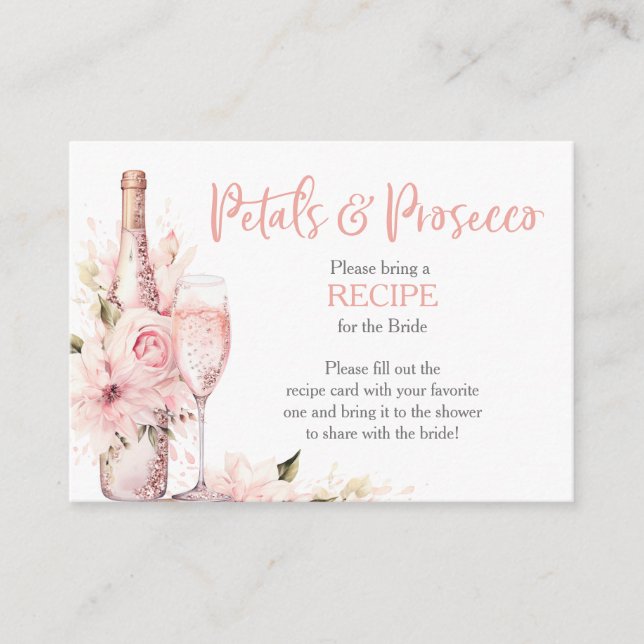 Blush Pink Watercolor Bridal Shower Recipe Request Enclosure Card (Front)