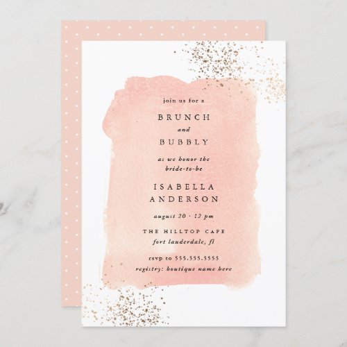 Blush Pink Watercolor Brunch Bubbly Bridal Shower Invitation