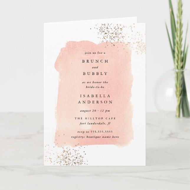 Blush Pink Watercolor Brunch Bubbly Bridal Shower Invitation (Front)