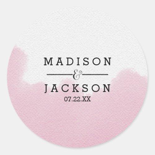 Blush Pink Watercolor Brush Strokes Wedding Classic Round Sticker