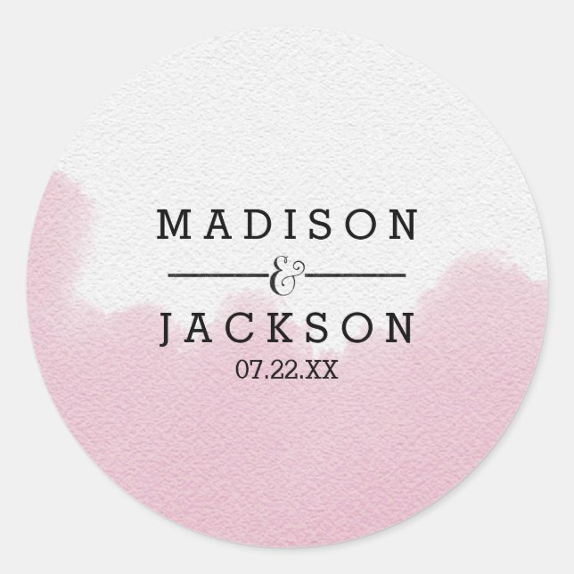 Blush Pink Watercolor Brush Strokes Wedding Classic Round Sticker (Front)